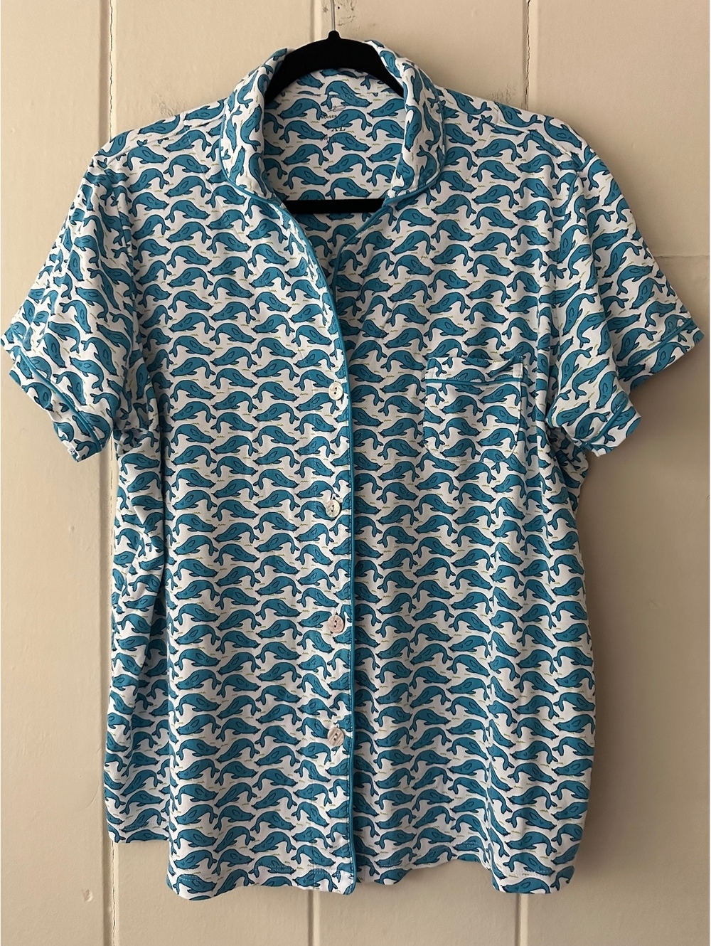 Roller Rabbit Blue Seal Sea Lion Whale Pajama Top Short Sleeve Pima Cotton XL